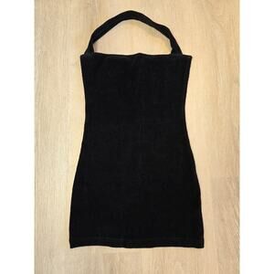 The Line by K Black Halter Mini Dress Sz S Ribbed Knit Bodycon Minimalist